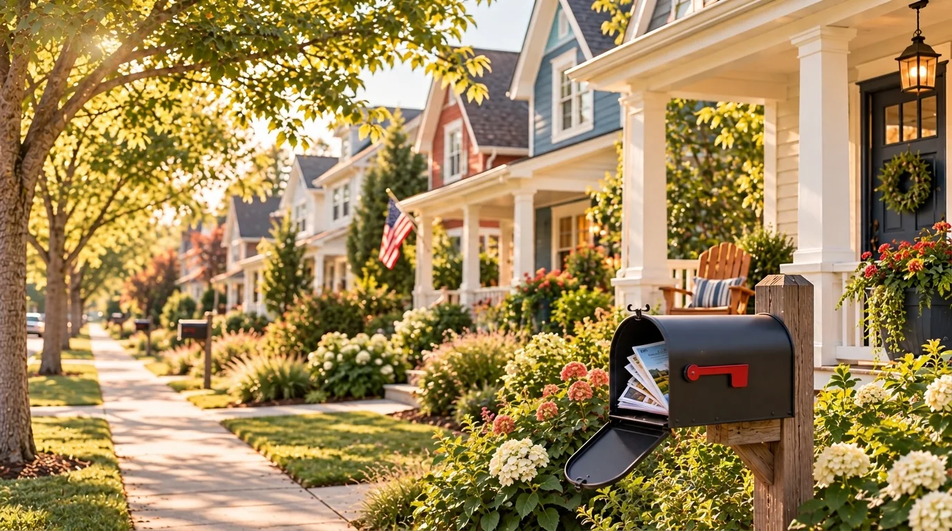 A welcoming Longmont neighborhood with a mailbox and tree-lined street