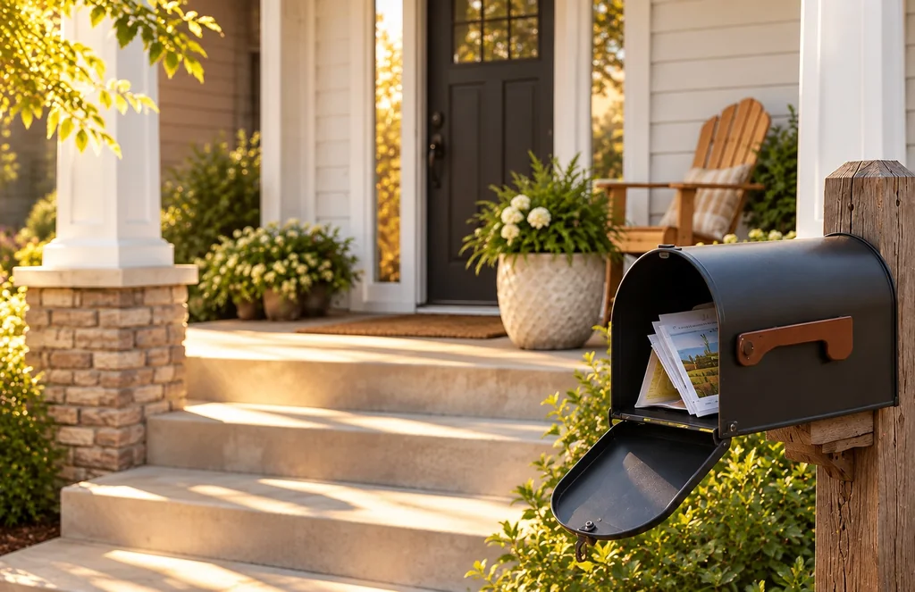 Mail arriving at a welcoming neighborhood home